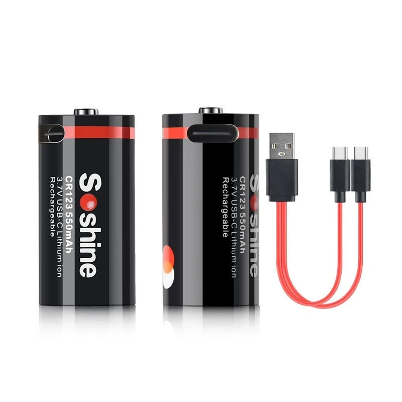 Батарейки CR123 (16340) акумуляторні Soshine з роз'ємом USB Type-C на 3.7V/550mAh Li-ion — 2 ШТ.