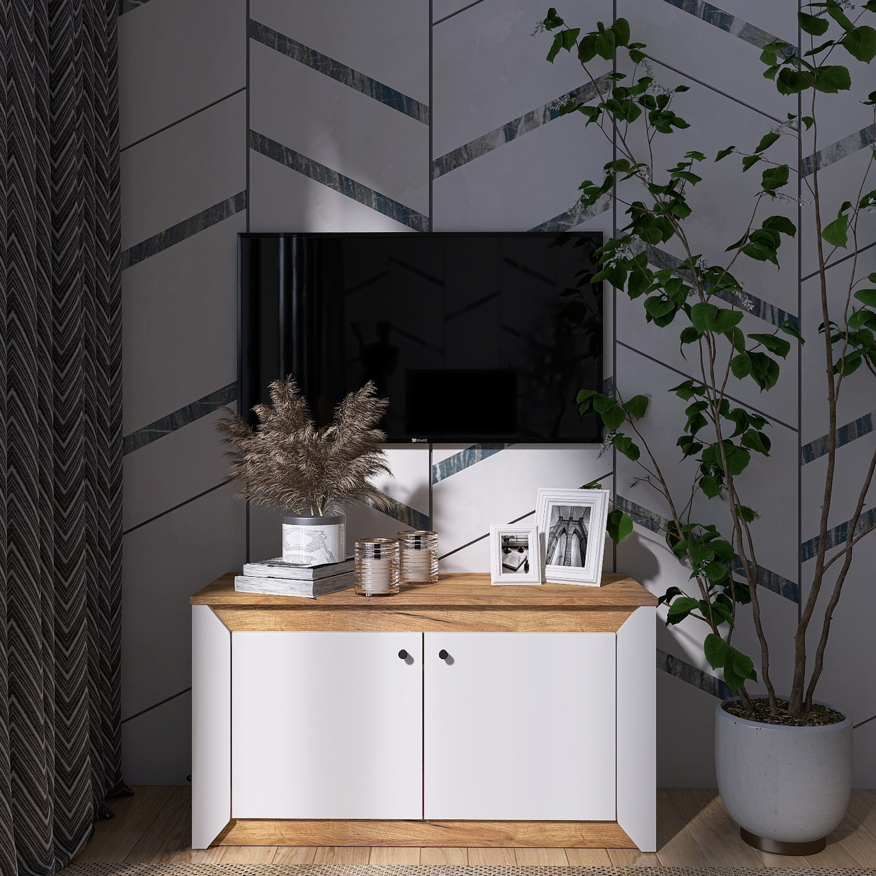 Тумба ТВ Нордік 980 Еверест Білий, Дуб крафт золотий (98х38х53 см), фото 1