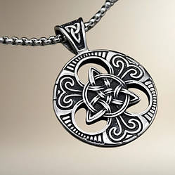 Кулон сріблястий трикветр з давніми кельтськими вузлами титанова сталь оберіг 4.5 см IgnisFlos891