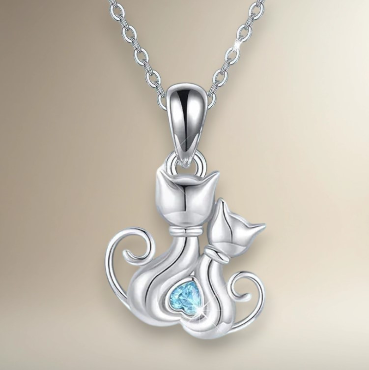 Кулон сріблястий два коти з сердечком і синім фіанітом романтичний 2.2 см IgnisFlos742, фото 1