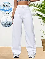 Білі жіночі джинси (розмір S) з високою талією і широким кроєм — дихаючі, еластичні, літні
в стилі y2k