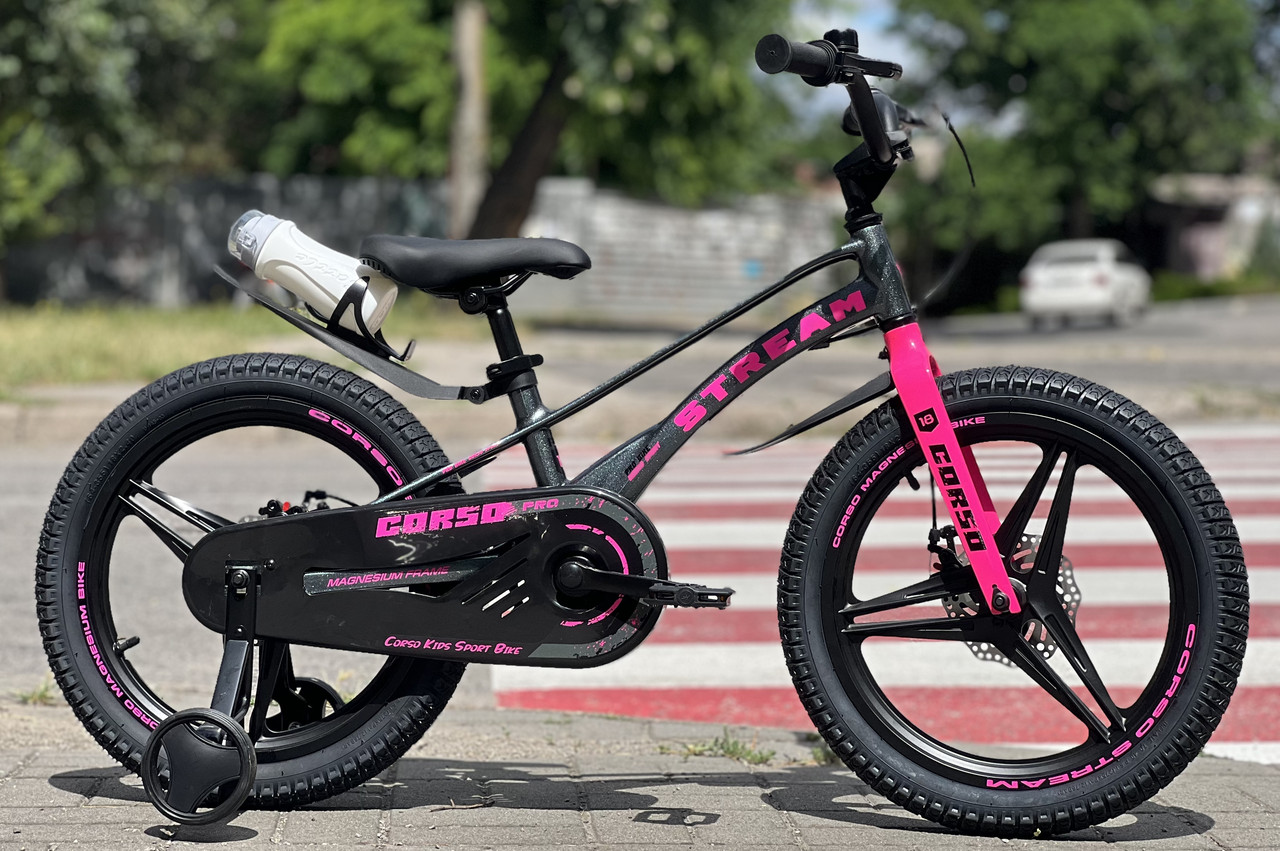 Дитячий велосипед 16" Corso Stream SM-30270 чорно-рожевий на зріст 100-115 см, фото 1