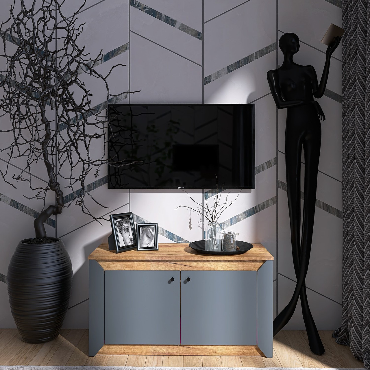 Тумба ТВ Нордік 980 Еверест Графіт, Дуб крафт золотий (98х38х53 см), фото 1