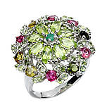 Каблучка. Натуральний перидот, смарагд і турмалін. Срібло 925., фото 2