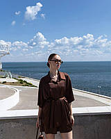 Жіночий шовковий костюм сорочка та шорти, фото 7