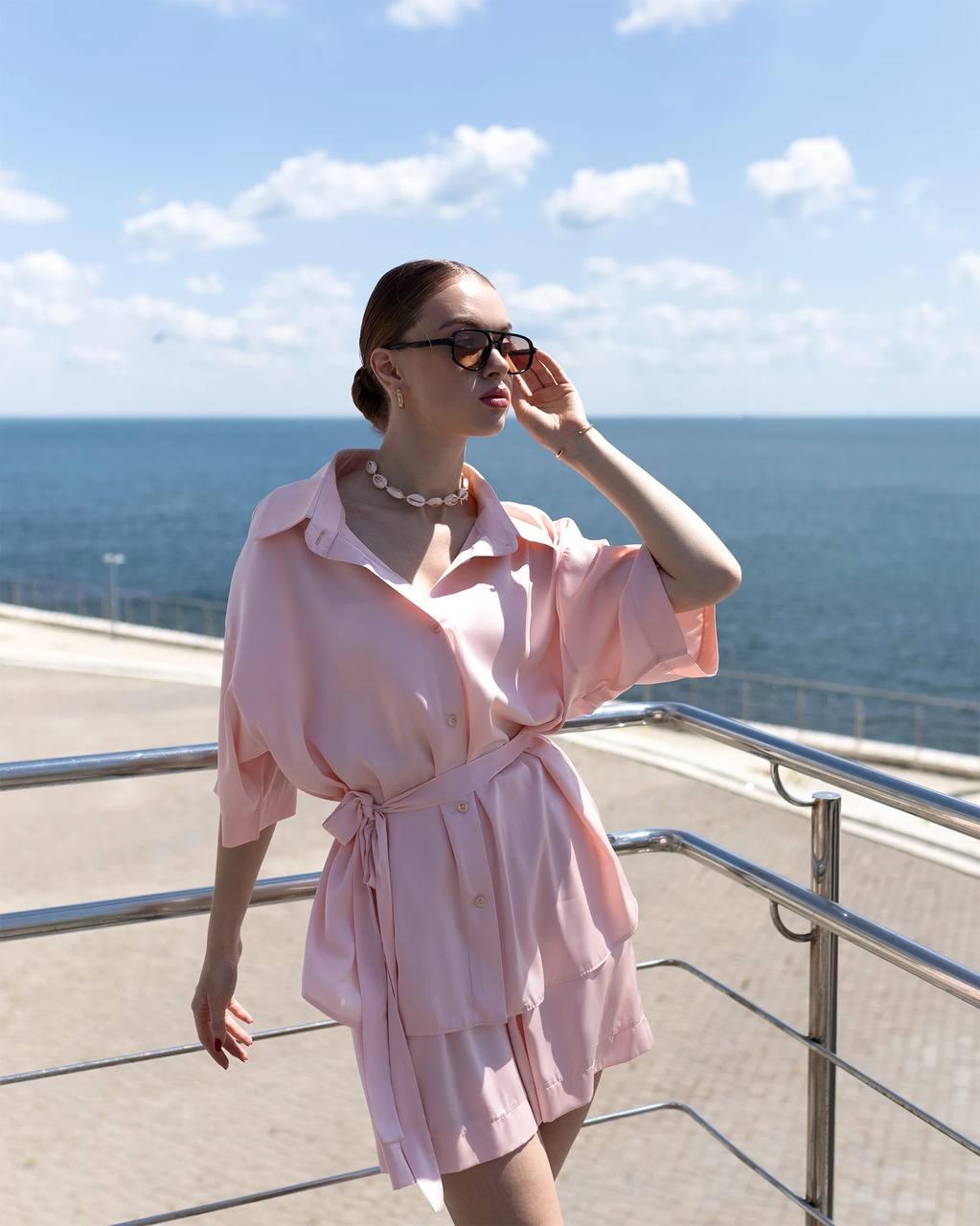 Жіночий шовковий костюм сорочка та шорти, фото 1