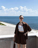 Жіночий шовковий костюм сорочка та шорти, фото 2