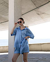 Жіночий шовковий костюм сорочка та шорти, фото 6