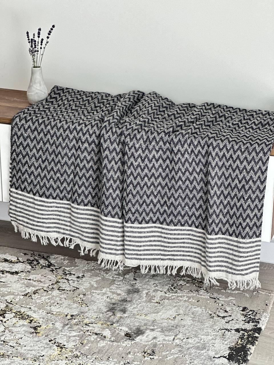 Плед-покривало "Зигзаг №7", 100% cotton, графітовий колір, фото 1