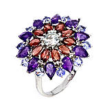 Каблучка. Натуральний аметист, аквамарин, гранат і танзаніт. Срібло 925., фото 2