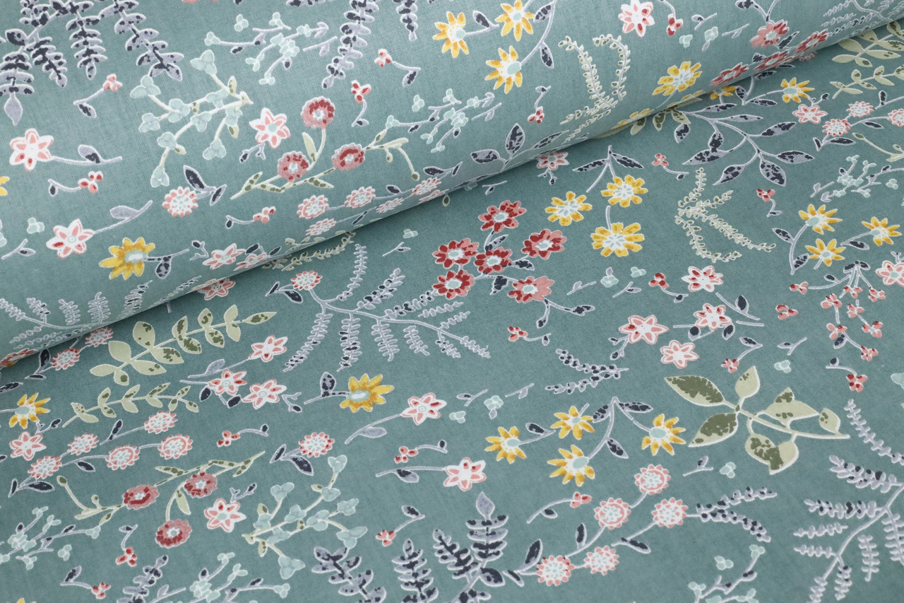 Ранфорс 240 см Квіти, гілочки, шавлієвий фон