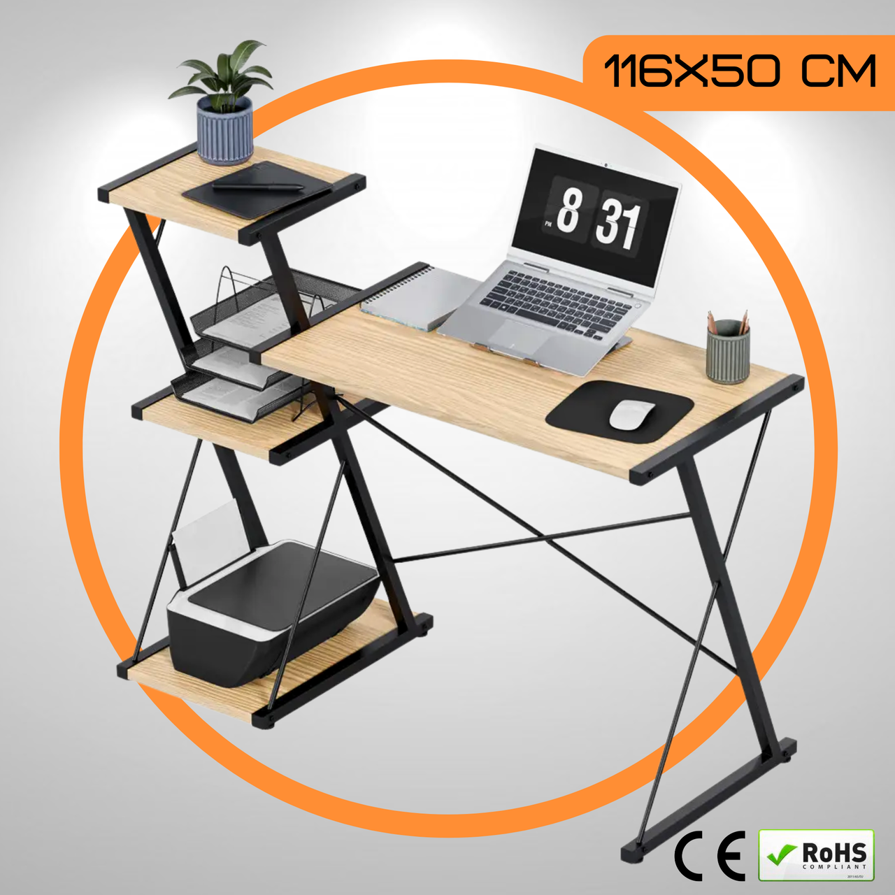 Комп'ютерний Стіл Лофт з Полками 116 x 50 х 73 см MarkAdler Leader 3.5 Loft Офісний Письмовий Стіл для Ноутбуку Дуб Сонома