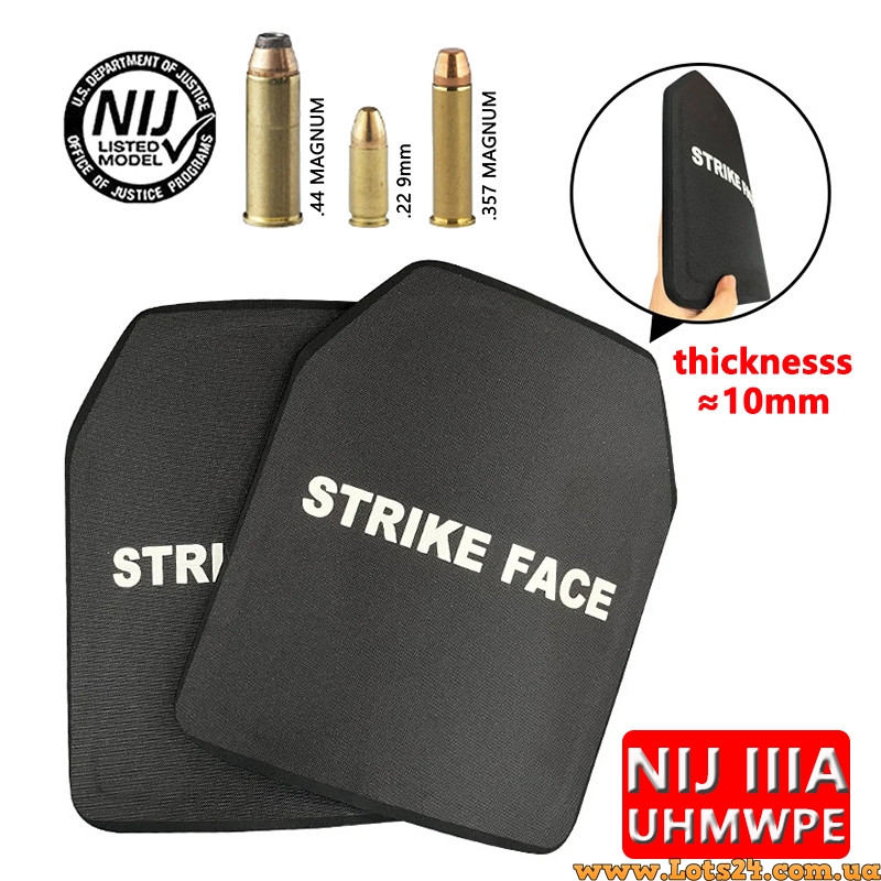 Легка бронепластина бронеплита STRIKE FACE 0,6КГ UHMWPE 10x12 NIJ2 NIJ II тверда для плитоноски бронежилета, фото 1