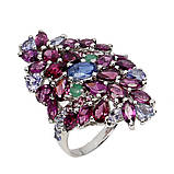 Каблучка. Натуральний кіаніт, смарагд, гранат і танзаніт. Срібло 925., фото 2