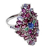 Каблучка. Натуральний кіаніт, смарагд, гранат і танзаніт. Срібло 925., фото 3