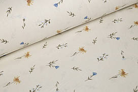 Ранфорс 240 см Жовті та сині квіти на айворі