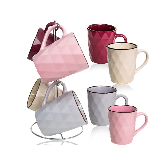 Набір чайний керамічний 4-чашки на стійці "Грані" 350мл, фото 1