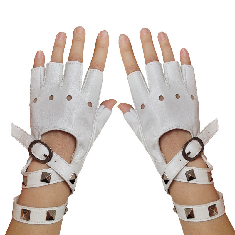 Рукавички GLOVES безпалі шкіряні з ремінцями S білий 04518, фото 1