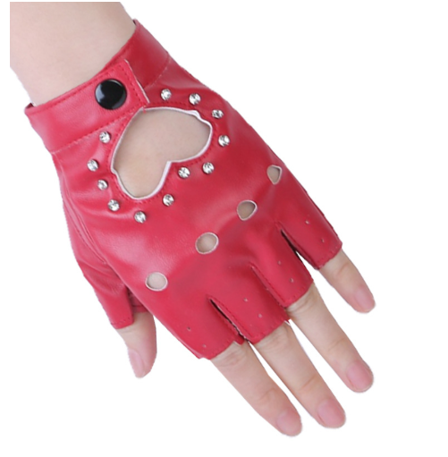 Рукавички безпалі шкіряні зі стразами GLOVES S червоний 04523, фото 1
