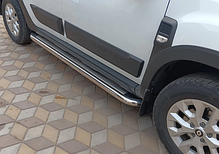Бічні пороги площадки на Dacia Duster 2018-2024 Підніжки труба з листом Дачія Дастер Нержавіюча сталь