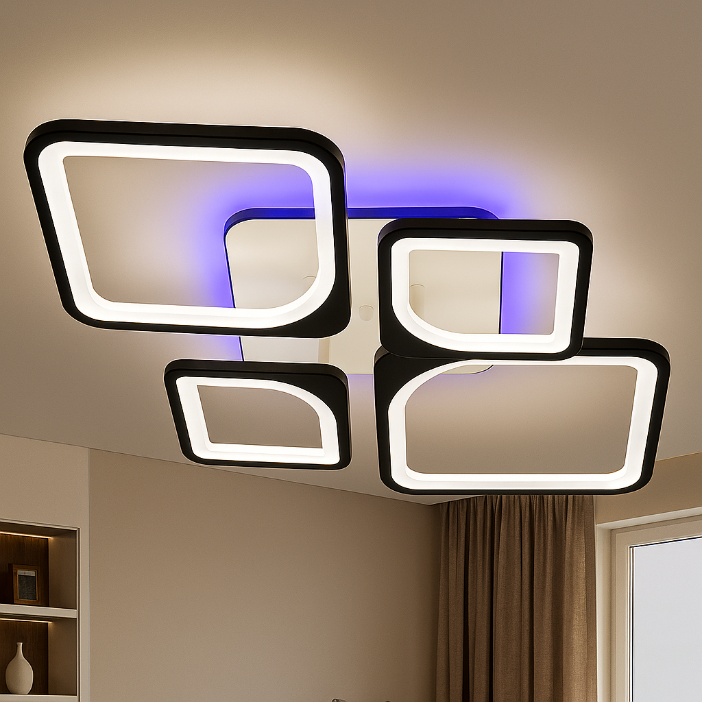 Led люстра 120 Вт з пультом керування до 18 м² (1115/2+2 Bk), фото 1