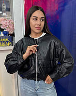 Жіноча Куртка кожанка чорна бомбер коротка еко шкіра преміум якість, осінь/весна