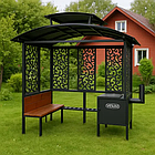 Міцний сталевий мангальний комплекс VESUVI 03 з подвійним дахом, лавкою та барбекю зоною, фото 2