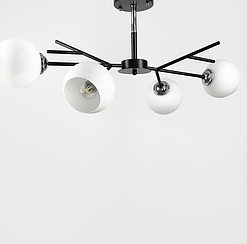 Люстра на 4 білих плафони в чорному корпусі 75х22 см 088N/4 BK+CH+WT