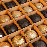 Набір "Блискучий мікс" 36шт Золотисто-Чорний. Іграшки на ялинку, Подарунковий набір ялинкових кульок Кульки на ялинку, фото 2