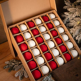 Набір "Оксамитний мікс" 36шт червоно-білий. Іграшки на ялинку, Подарунковий набір ялинкових кульок Кульки на ялинку