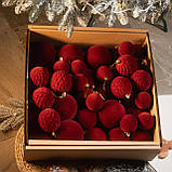 Новорічні ігнрашки набір "Оксамит" 40 шт. Бордовий. Подарунковий набір ялинкових кульок Кульки на ялинку, фото 3