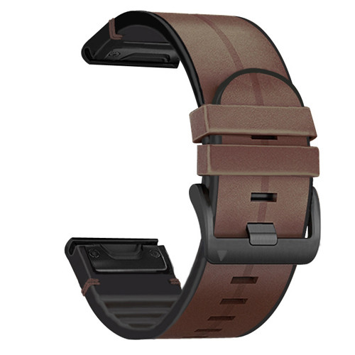 Шкіра+силікон ремінець QuickFit 26мм для Garmin Fenix 7X / 6X / 6X Pro / 5X / 5X Plus / 3 коричневий, фото 1