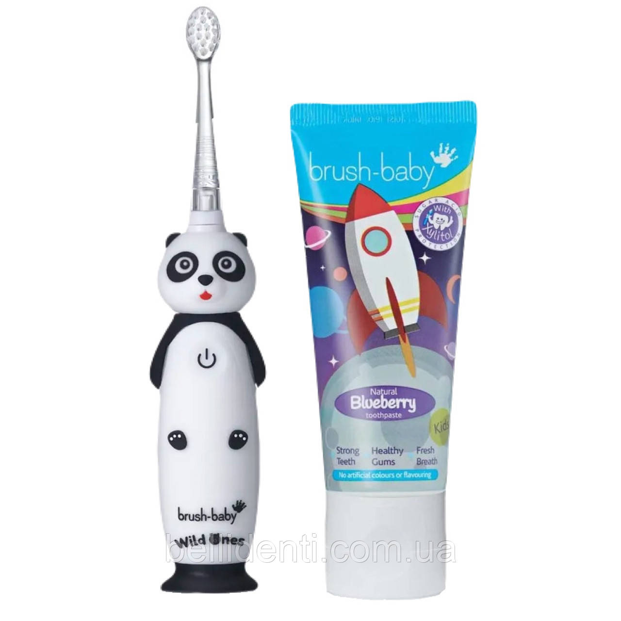 Набір від 3 до 10 років (щітка Brush Baby WildOnes Sonic, панда і  паста Brush-Baby 50 мл, ракета)