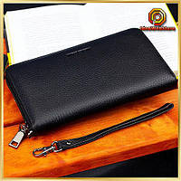 Чоловічий стильний клатч з натуральної шкіри чорний Практичний чоловічий клатч Стильний чоловічий клатч