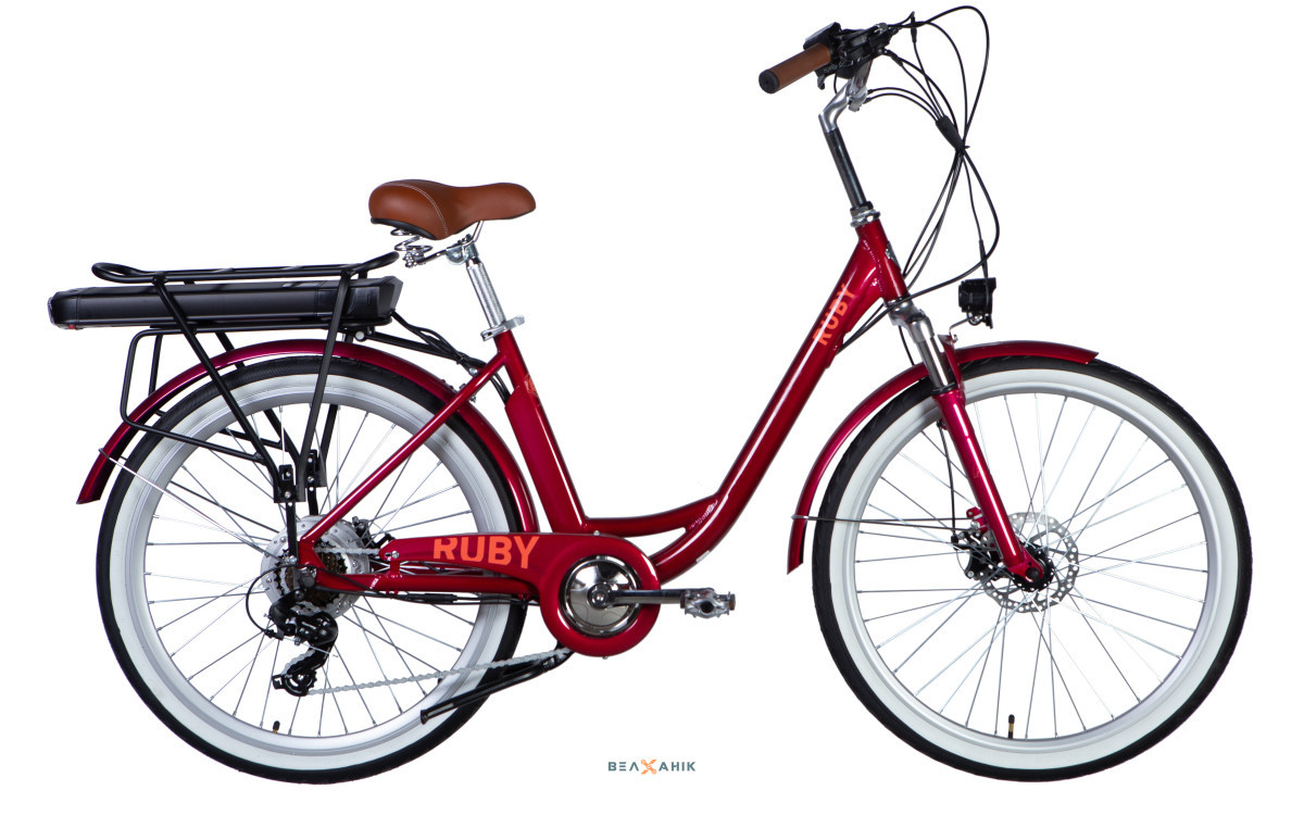 Електровелосипед 26/quot; Dorozhnik eRUBY DD FR 500Вт 48В 12,5 Аг (рама 17/quot;) AL бордовий, фото 1
