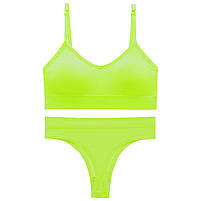 Безшовний комплект жіночої білизни Lesko 6608# Яскравий Лайм S у текстурі косичка труси та топ 5 шт., фото 3