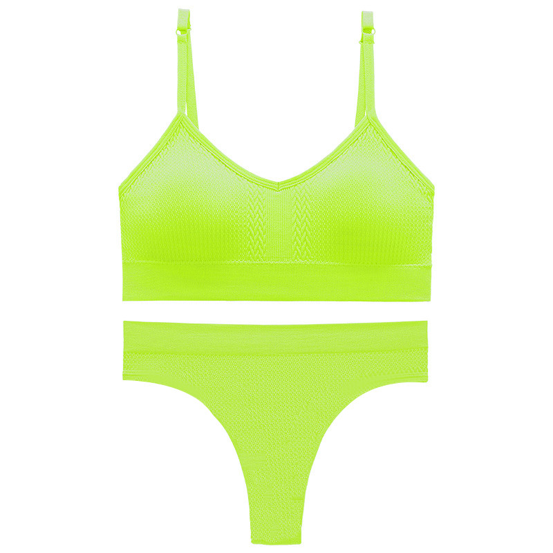 Безшовний комплект жіночої білизни Lesko 6608# Яскравий Лайм M у текстурі косичка труси та топ 5 шт., фото 1