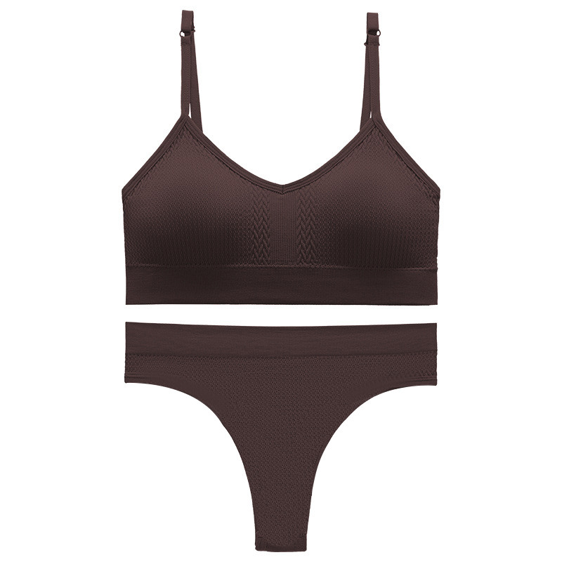 Безшовний комплект жіночої білизни Lesko 6608# Коричневий S у текстурі косичка труси та топ 10 шт., фото 1