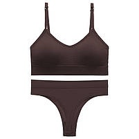 Безшовний комплект жіночої білизни Lesko 6608# Коричневий M у текстурі косичка труси та топ 10 шт., фото 3
