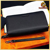 Місткий чоловічий клатч гаманець з натуральної шкіри чорний на дві блискавки Marco Coverna
