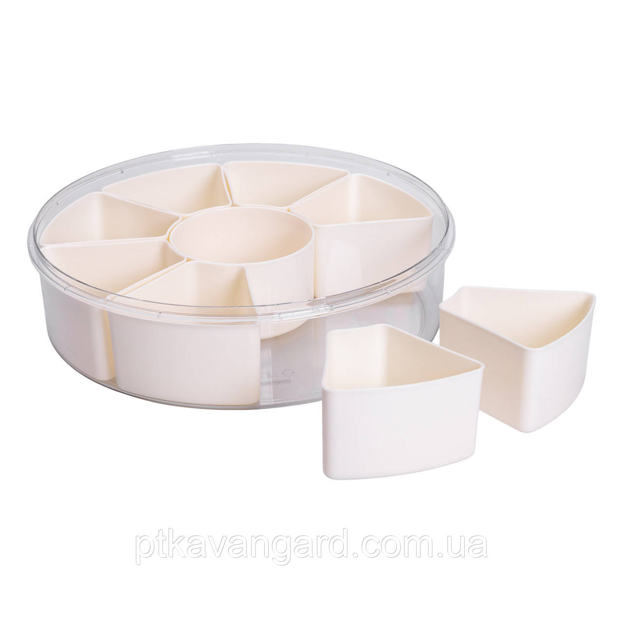 Харчовий контейнер для зберігання їжі пластиковий на 9 секцій знімних, діаметр 29см, органайзер судок для спецій, фото 1