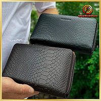 Місткий чоловічий клатч на два відділення з натуральної шкіри з тисненням під рептилію MC Коричневий Зелений