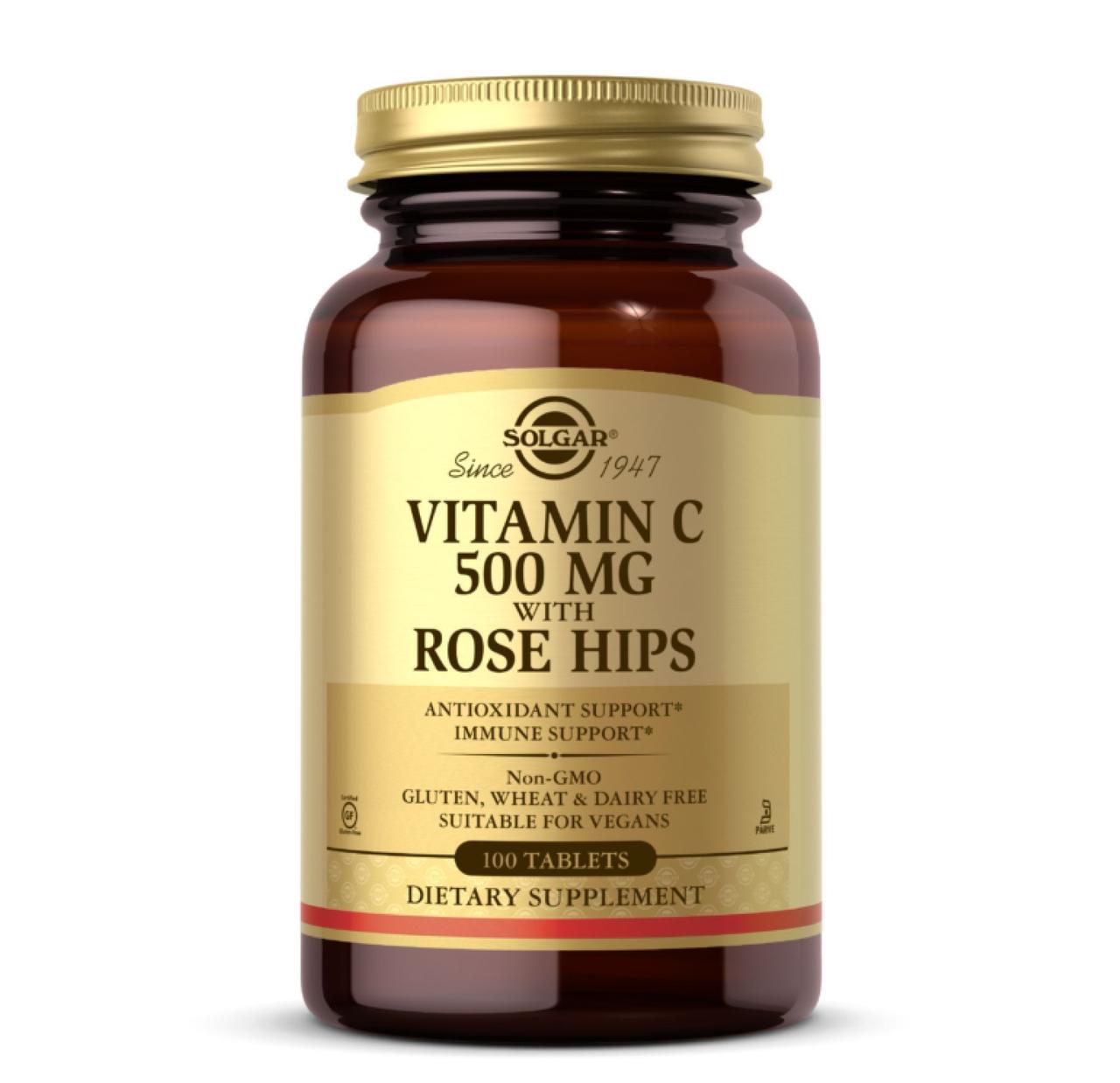 Вітамін C із шипшиною Solgar Vitamin C 500 mg with Rose Hips, 100 таблеток, фото 1