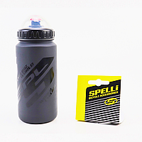 Фляга Spelli, чорний матовий+чорний 600мл, харчовий пластик, захисна кришка від пилу