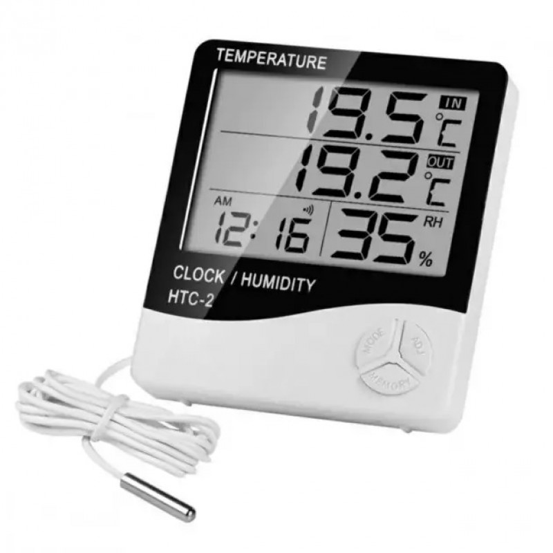 Термометр багатофункціональний Sinometer HTC-2, гігрометр, годинник, будильник, календар, зовнішній датчи