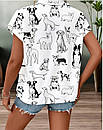 Жіноча блузка з принтом собак  біла з коротким рукавом, фото 4