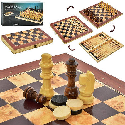 Набір 3 в 1 дерев'яний шашки шахи нарди (XQ630-8)