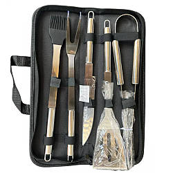 Набір приладів для барбекю 5 предметів (щипці, виделка, лопатка, ніж, пензлик) / Набір аксесуарів для гриля