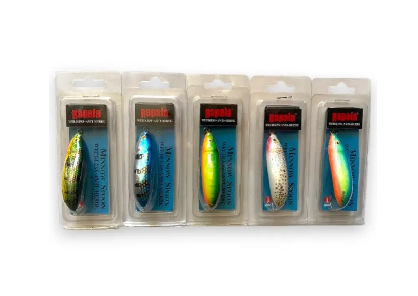 Набір 5шт Блешня Fishing-(Rapala) Minnow Spoon RMS 60 мм 10 г — незацепляйка для щуки та окуня, фото 1