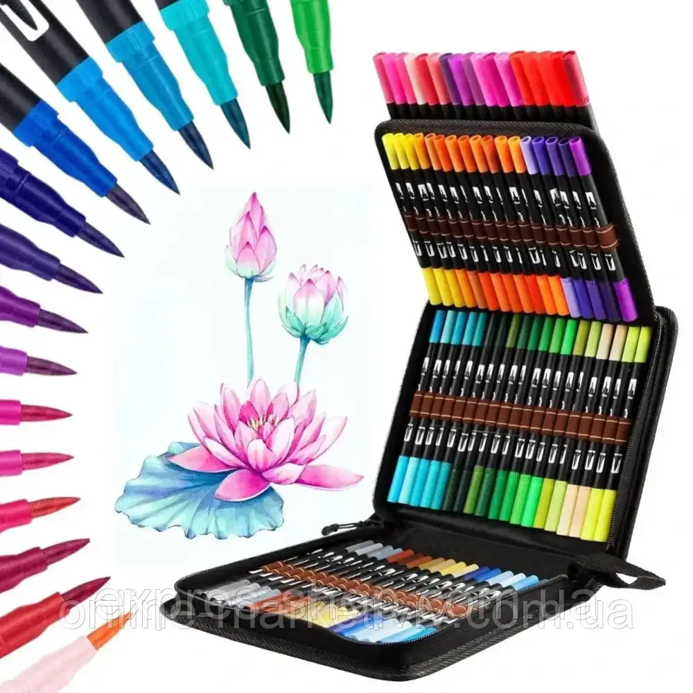 Акварельні маркери двосторонні 80шт із сумкою, Color pencil / Набір маркерів для малювання, фото 1